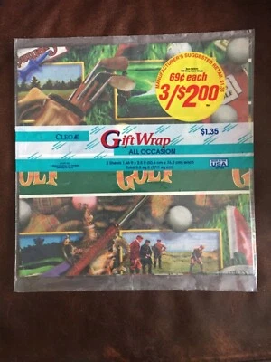 Винтажная подарочная оберточная бумага Cleo GOLF в оригинале. В упаковке. - 2 листа, 8,3 кв. футов - Изображение 1 из 2