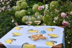 Nappe Provence Coton 85x85 CM Bleu Clair Avec Citron En France - Picture 1 of 7