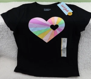 Cat & Jack Black Rainbow Heart Short Sleeve T-shirt S 6/7 NWT - Picture 1 of 3