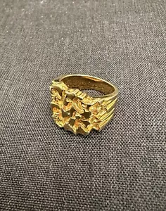Men's Nugget Square Ring 14K Yellow Gold Plated 925 Sterling Silver ✨ - Picture 1 of 8