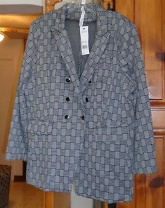 NY Collection Double Breasted JACKET Metal Buttons Geometric Striped Pockets 2X - Picture 1 of 2