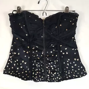 Bebe top tubino raso donna X-Small corsetto babydoll senza spalline nero cuori Y2K - Foto 1 di 11
