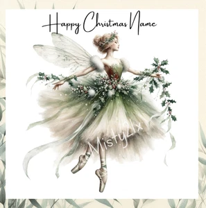Personalised FAIRY Christmas Greeting Card Angel Wings XMAS BALLERINA Holly - Picture 1 of 1