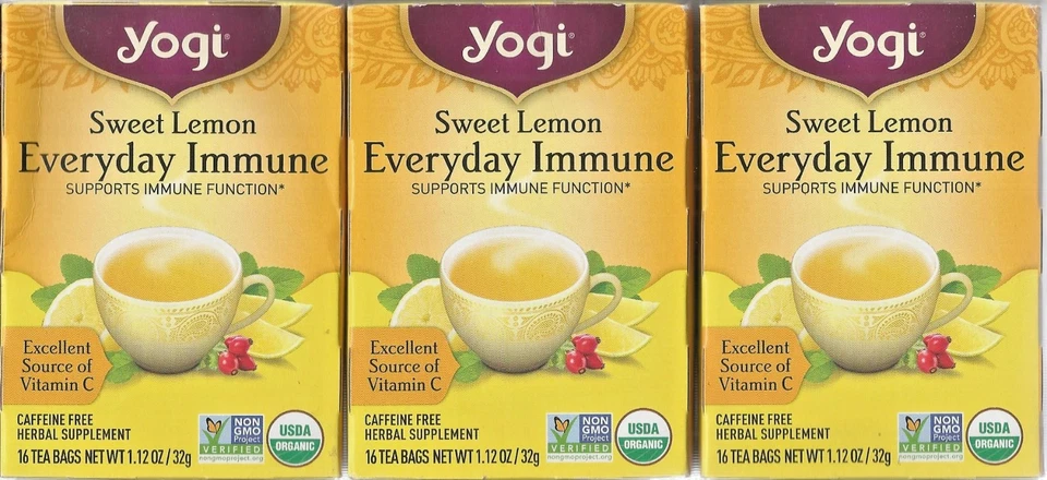 3 Yogi Sweet Lemon Everyday Immune Tea Organic 16 Bags Damage Boxes