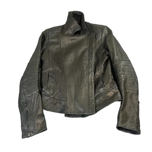 Hugo Boss Womens Leather Jacket UK 6 Quilted Soft Lambs Leather Snap Fold Collar - Picture 1 of 9