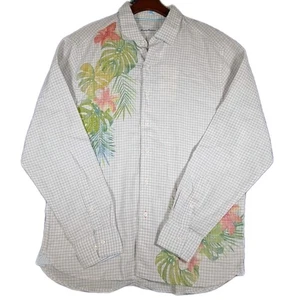 Camisa Tommy Bahama Para Hombre M Guinga Flores Blanco Mezcla de Lino Manga Larga ¡NUEVA! - Imagen 1 de 14