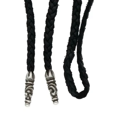 Collar de plata con desplazamiento trenzado de cuero con corazones cromados negro 40 pulgadas usado Foto 1 de 4