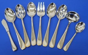 9 - Gorham GOLDEN RIBBON EDGE Brillante 18/8 Acero Inoxidable Corea PIEZAS PARA SERVIR ANFITRIONA - Imagen 1 de 7