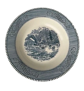 Set of 4 Currier & Ives Blue & White 8.5 in. Soup / Salad Bowls "Early Winter" - Picture 1 of 1