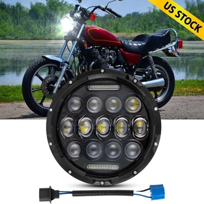 7" Motorcycle LED Hi/Lo Headlights Black For Kawasaki 440 454 550 750 1000 LTD - Image 1 of 4