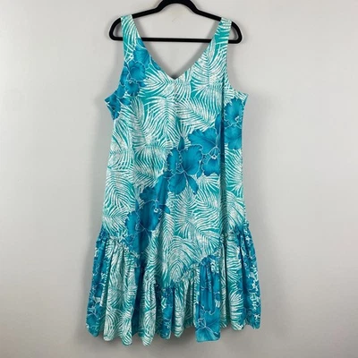 Royal Creations Hawaii Floral Tropical Dress Size XL Blue Ruffle Sleeveless - Image 1 of 4