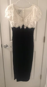 Scott McClintock Party Dress Vtg Sz 10 (Small) Black Velvet Lace Beaded - Picture 1 of 14