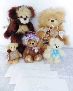 5 Lottie Brede Artist Bear lot OOAK music box real fur signed COA boy girl 7-14" - Picture 1 of 24