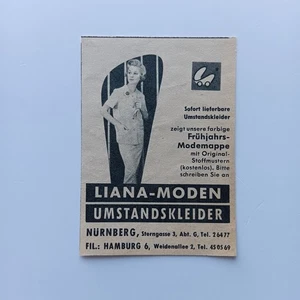 1958 Liana Moden Noack Nürnberg Umstandskleider Werbeanzeige Reklame Advertising - Picture 1 of 1