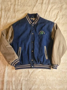 Vintage 90er Tri-Mountain Jacke Herren M zweifarbig Denim Varsity Bomber EUC warm - Bild 1 von 10