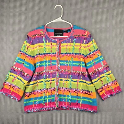 Michael Simon Vintage Colorful Confetti Sequin Knit Cardigan Sweater Size L 2001 - Image 1 of 4