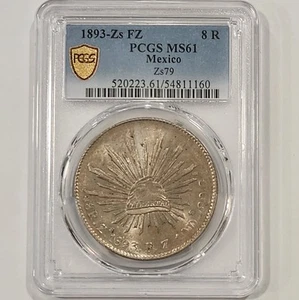 1893 Zs FZ Mexico 8 R PCGS MS61 ~ 8 Reales Silver Coin - Picture 1 of 3
