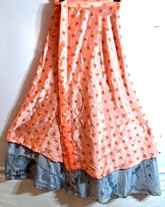 Incredible-art Vintage Silk Sari Magic Wrap Skirt Reversible Double Layer skirt, - Picture 1 of 6