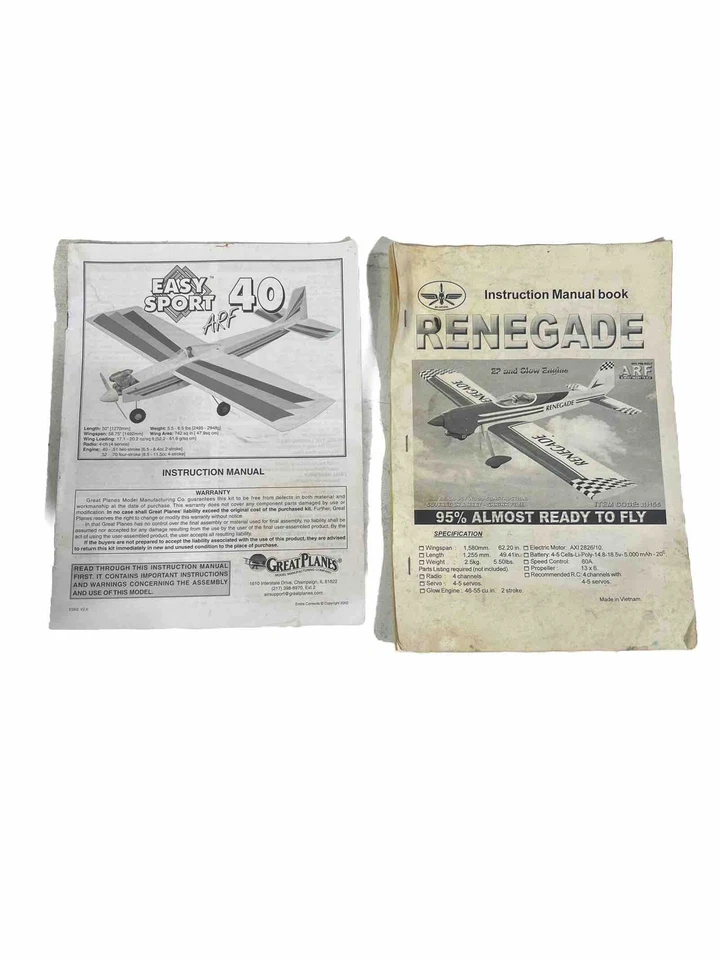 RC Airplane Instruction Build Owner's Manuals Easy Sport 40 + Renegade - Image 1 of 3