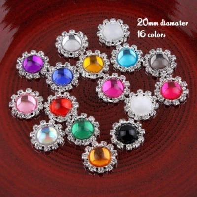 30pcs 20MM 16 Transparent Colors Metal Crystal Wedding Rhinestone Buttons Clear - Image 1 of 2