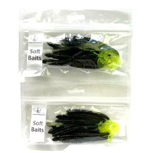 2 PAQUETES Jed Welsh 4" Acanalado Cola Rizada Gusano Negro Cola Chartreuse Paquete de 10 unidades - Imagen 1 de 12