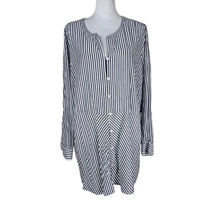 J. Jill Gray White Striped Button Up Tunic Sz 3X Lightweight Vneck Relaxed Fit - Picture 1 of 13