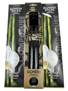 GONESH Sticks & Burner 40 Incense & Black Holder Herbal Woods Fragrance - Picture 1 of 4