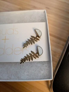 Clouds + Ladders Marble Half-Moon Stud Earrings with Leaf Jackets - Picture 1 of 3