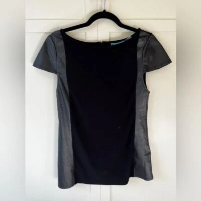 Alice and Olivia Black Top With 100% Leather Size Large - Image 1 of 4