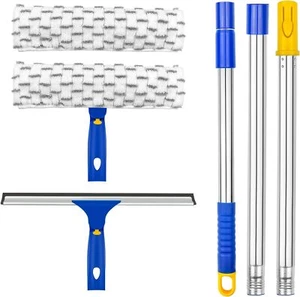 Window Cleaning Squeegee & Microfiber Scrubber Combo with Extendable Pole - Picture 1 of 8