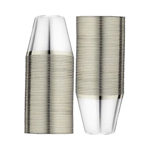 Silver Rimmed, Clear Plastic Elegant, Heavy Duty, Party Cups 9 oz 100 pack - Picture 1 of 4