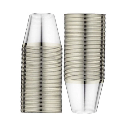 Silver Rimmed, Clear Plastic Elegant, Heavy Duty, Party Cups 9 oz 100 pack - Image 1 of 4