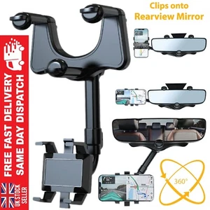 360° Car Phone Holder Adjustable Rotation Universal Car Rearview Mirror Mount UK - Picture 1 of 7