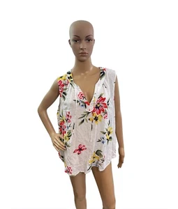Old Navy Damenbluse Gr. XXL ärmellos V-Ausschnitt weiß geblümt - Bild 1 von 4