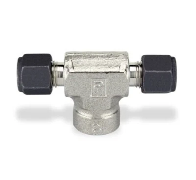 1/4 Tube x 1/4 Tube x 1/8 FNPT 316ss Female Tee Fitting Tee Parker 4-4-2 OBZ-SS - Image 1 of 3