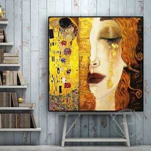 Gustav Klimt Kiss Paintings Reproductions Canvas Handmade Painting For Home Wall - Picture 1 of 7