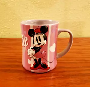 Vintage Minnie Mouse Hearts Disney Mug Coffee Tea Pink and Lavender Embossed - Picture 1 of 7