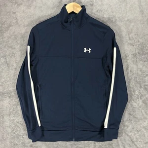 Under Armour Mens Track Jacket Small Blue Logo Full Zip Pockets Long Sleeve - Picture 1 of 10