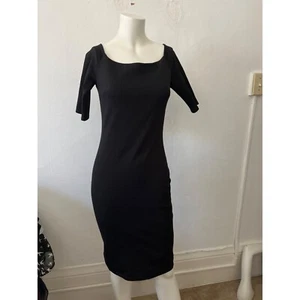 Lulus Short sleeves black zippered back boat neck bodyon short sleeve dress S - Picture 1 of 10