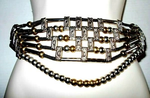 Women's Vintage Collectible Sexy Fancy Beaded Gold Silver Black Metal Belt Sz M - Picture 1 of 6