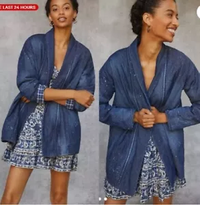 Chaqueta Kimono Denim Acolchada Anthropologie Pilcro Pintura Talla Mediana M Salpicaduras - Imagen 1 de 13