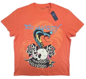 Ed Hardy T-Shirt Unisex Mens Large Orange SS Tshirt skull ๐ Rose ๐น - Picture 1 of 9