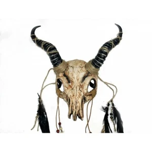 Horned Demonic Goat Bone Skull Halloween Costume Masquerade Mask Headpiece - Picture 1 of 3