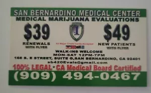 Old Medical Marijuana Evaluation Business Card 3 1/2" x 2" California Circa 2010 - Picture 1 of 2