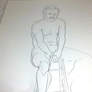 Vtg Male Physique Nude Pencil Sketch Drawing By William Anton Kleiner Gay Int #3 - Picture 1 of 7