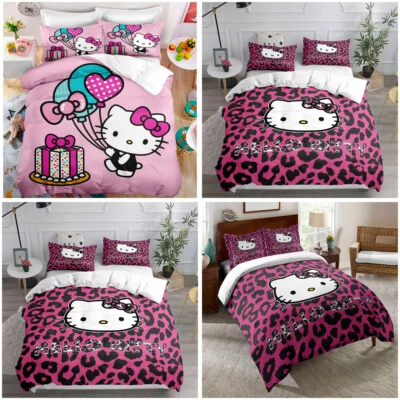 Hello Kitty Leopard Print Duvet Cover Double Queen Bedding Quilt Cover Cartoon - image 1 of 4