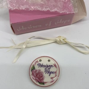 New Longaberger Basket Tie On 1998 Horizon Of Hope Ceramic Ribbon Circle Rose - Picture 1 of 5