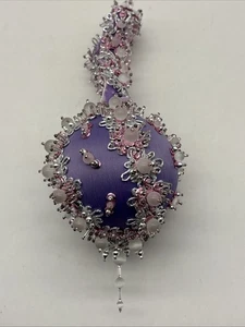 Vintage STECKNADEL ORNAMENT Pailletten Perlen verziert Weihnachtsbaum Handarbeit Glitzer - Bild 1 von 10
