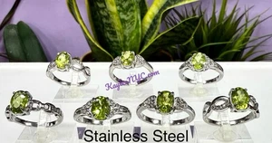 Venta al por mayor 7 piezas peridoto natural acero inoxidable (316) anillos cristal 5x7 mm - Imagen 1 de 4