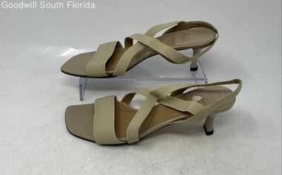 Sandalias Stuart Weitzman para mujer beige punta abierta tacón de gatito tiras talla 6,5 M Foto 1 de 4